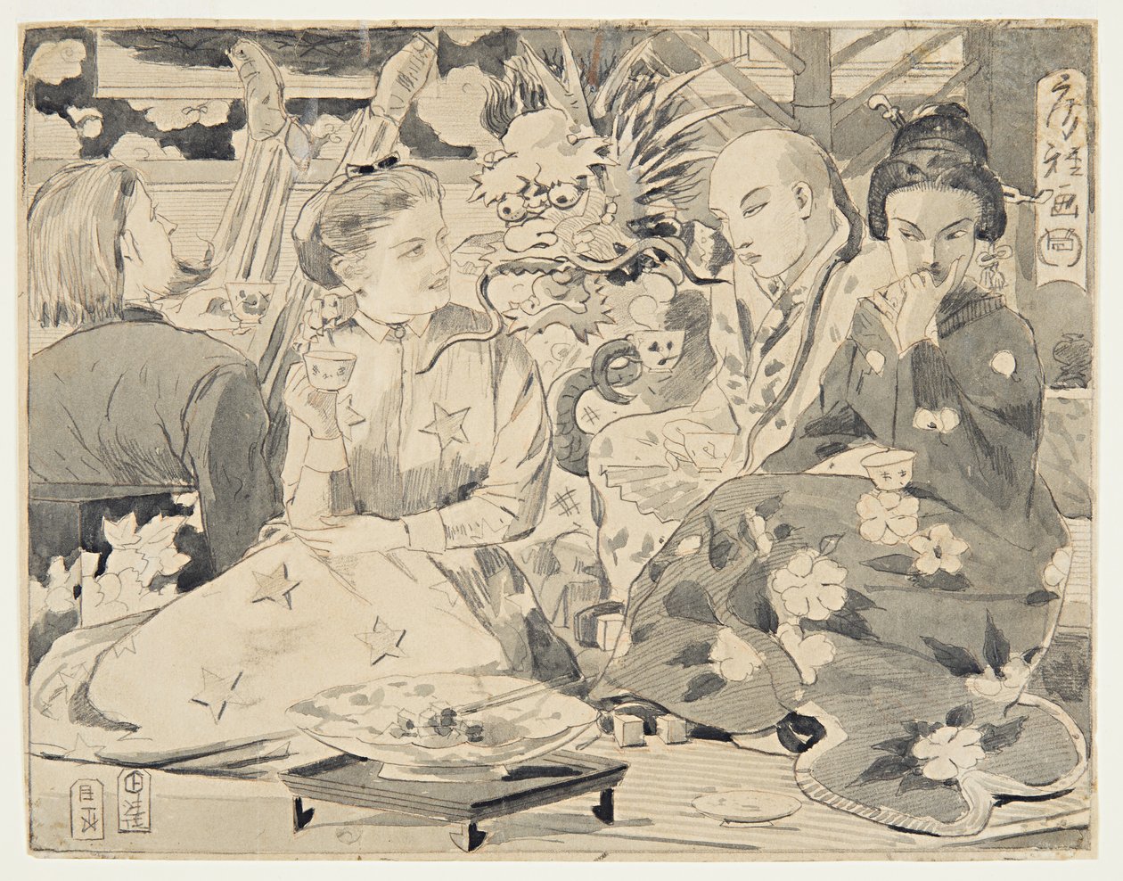 Dessin, International Tea Party, vers 1867 - Winslow Homer