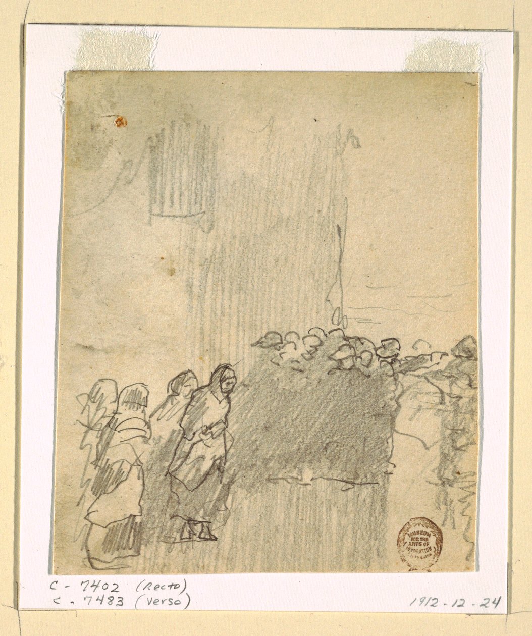 Dessin, hommes et femmes regardant la mer, Cullercoats, Angleterre, 1881 - Winslow Homer