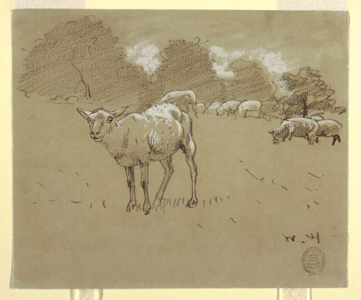 Dessin, moutons broutant dans un champ, vers 1875-78 - Winslow Homer