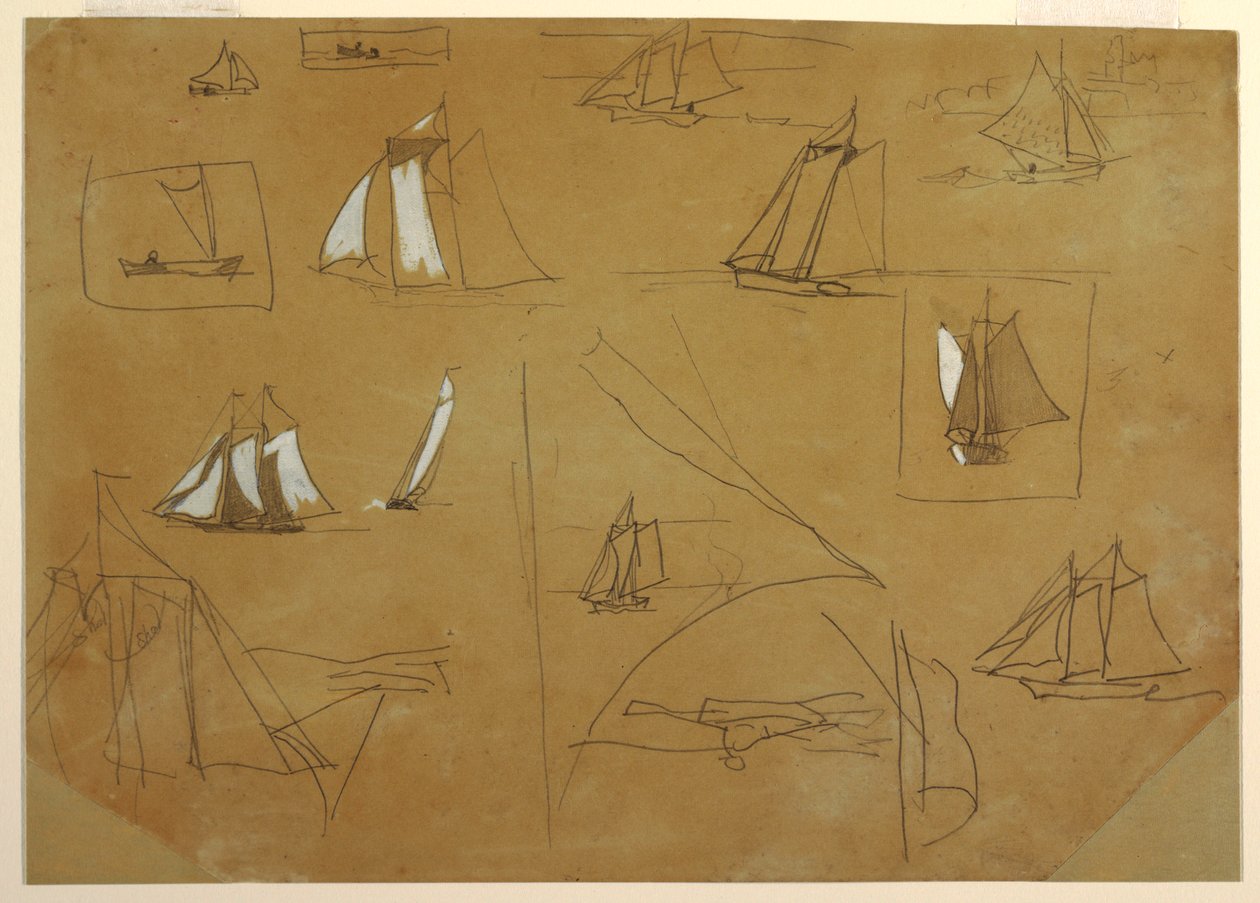 Dessin, Esquisses de bateaux à voile, Cullercoats, Angleterre, 1881-82 - Winslow Homer