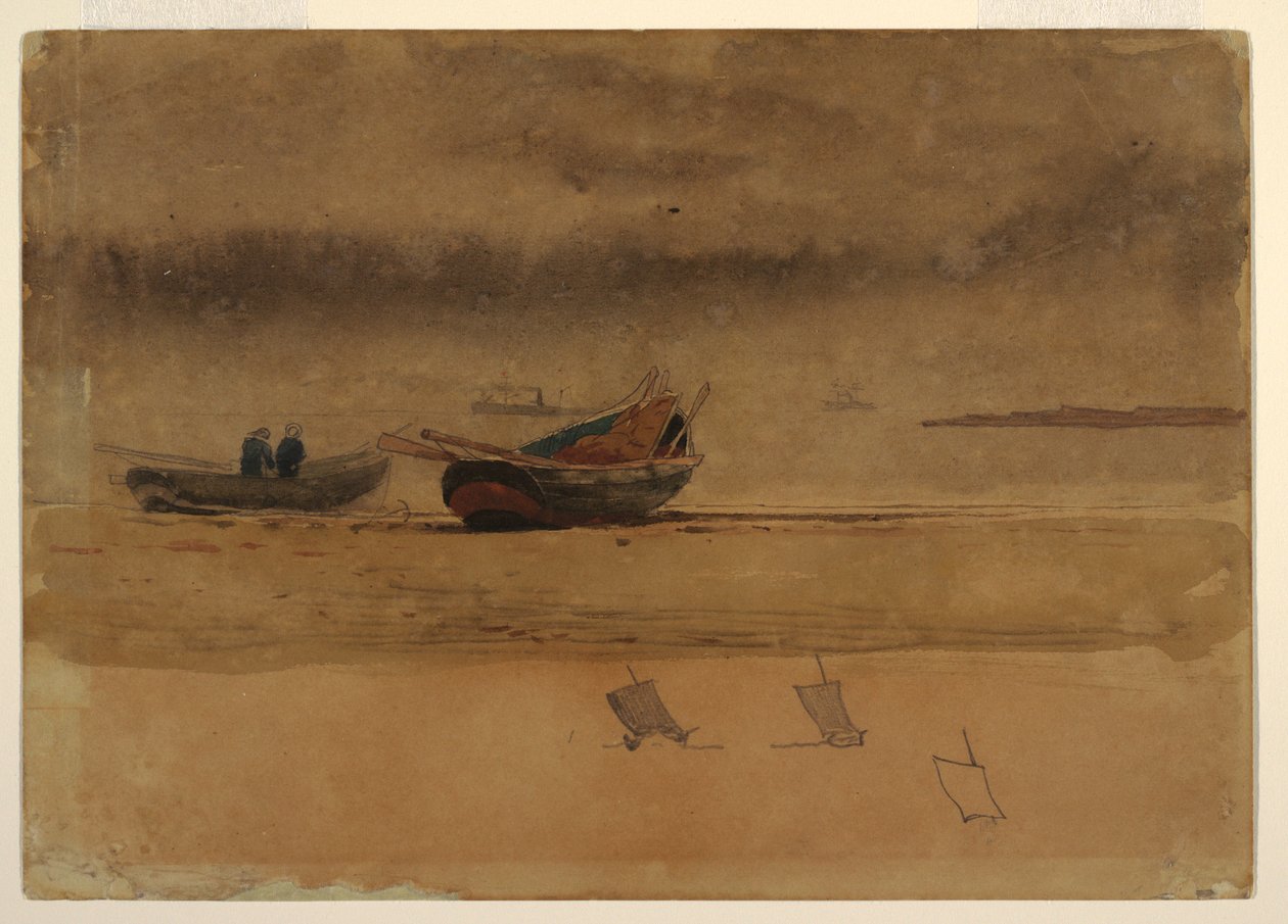 Dessin, vue arrière de deux bateaux à rames, Angleterre, 1881-82 - Winslow Homer