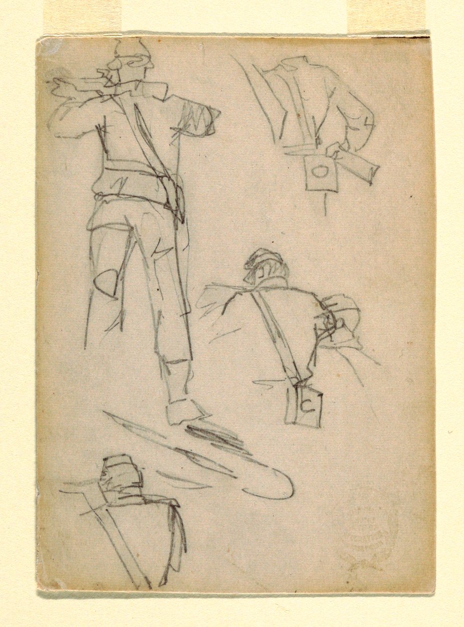 Dessin, études de soldats en train de viser, 1862 - Winslow Homer