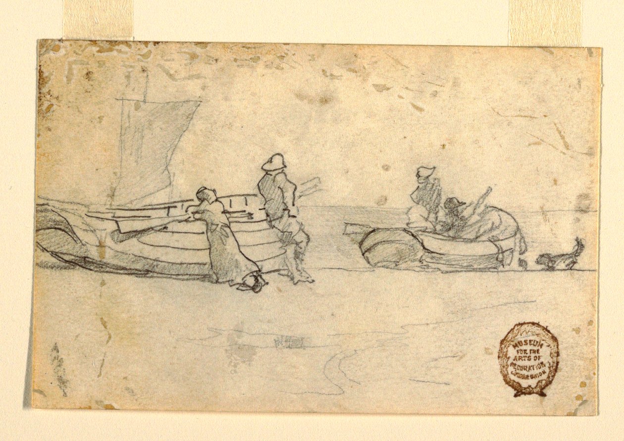Dessin, Deux bateaux sur la plage avec des personnages, Cullercoats, Angleterre, 1881-82 - Winslow Homer