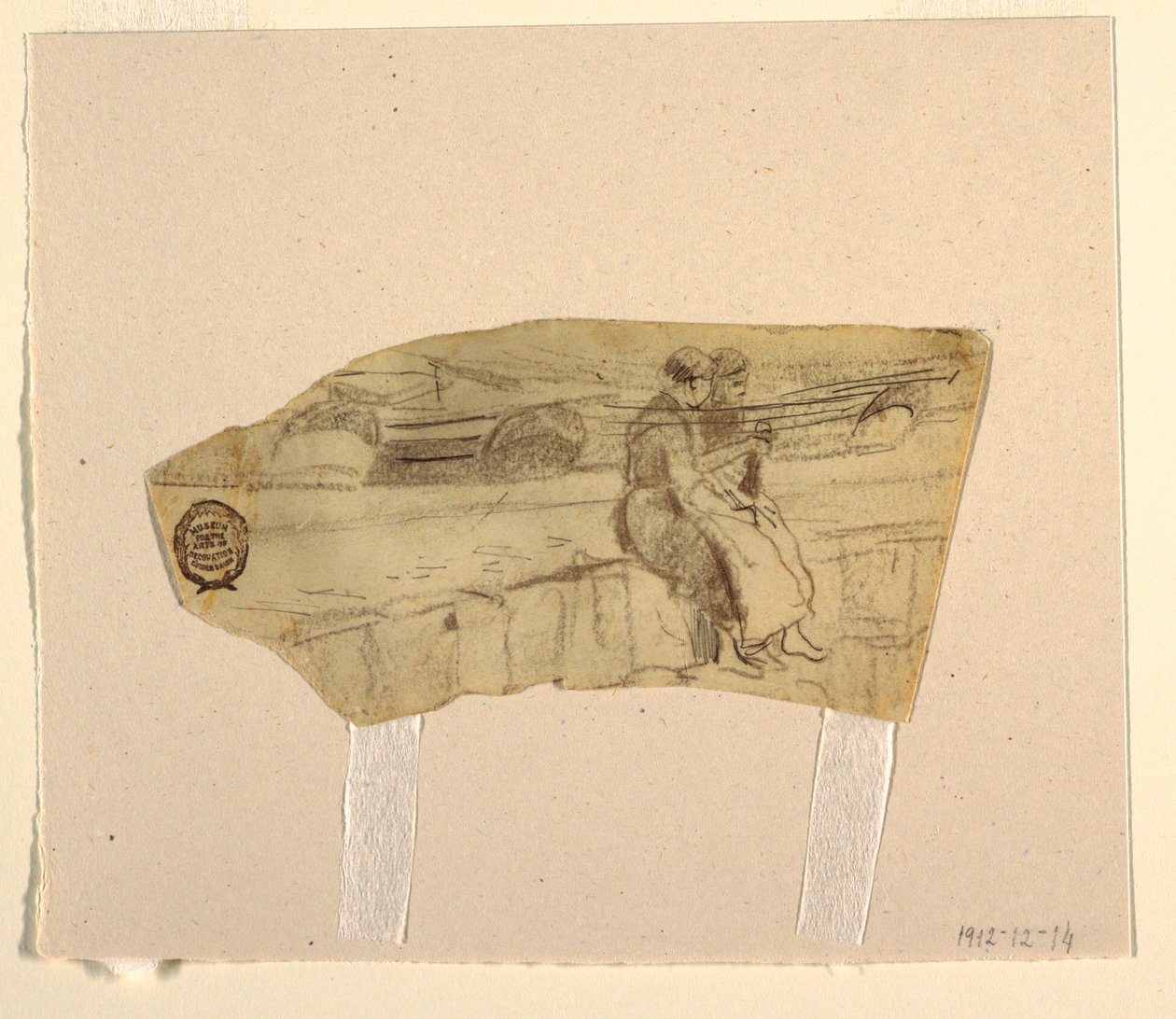 Dessin, Deux femmes assises sur un mur, Cullercoats, Angleterre, 1881-82 - Winslow Homer