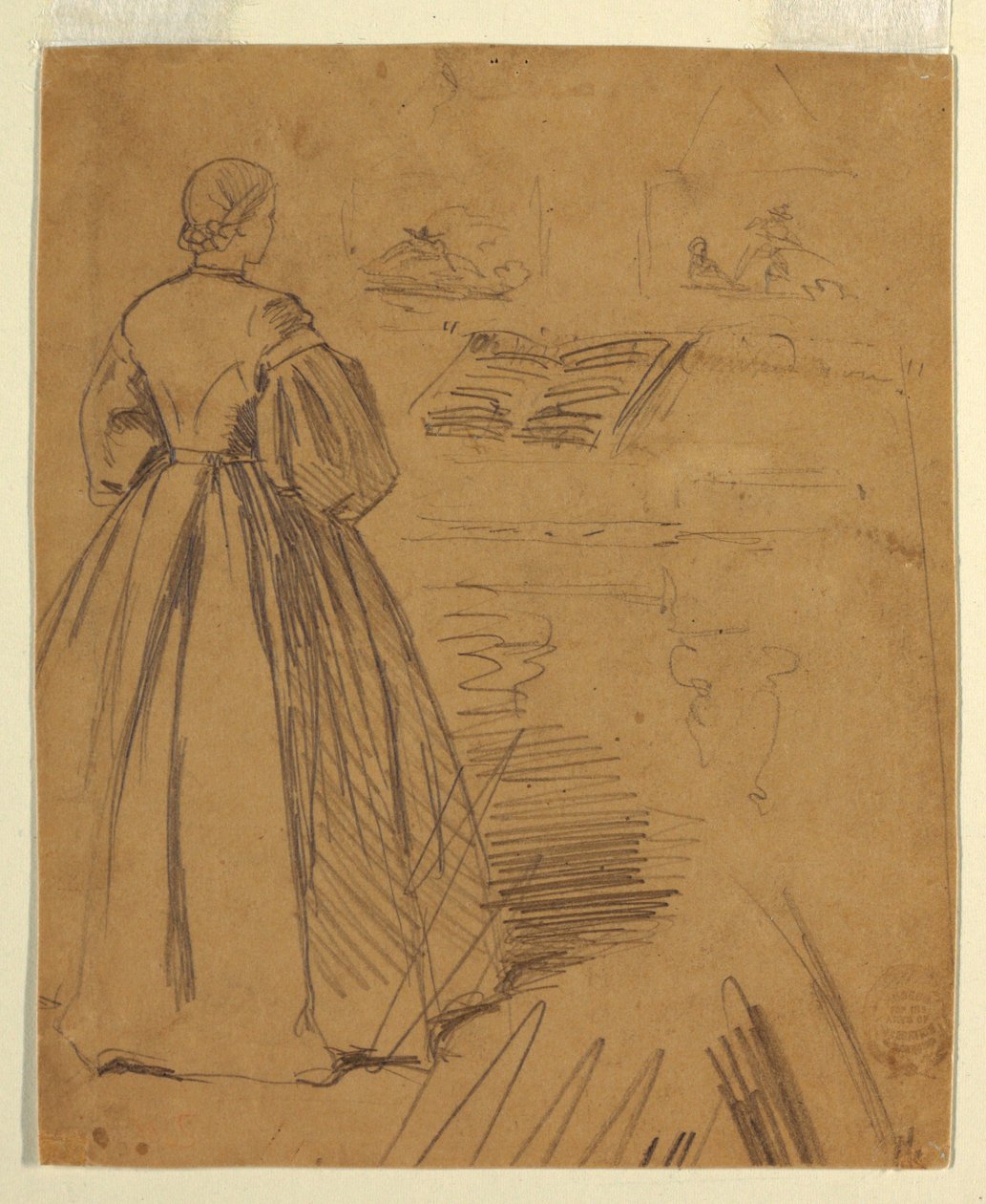 Dessin, Femme debout devant un piano, 1862 - Winslow Homer
