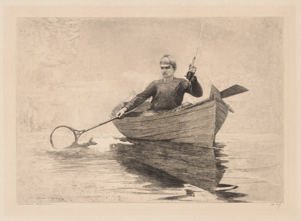Pêche à la mouche, lac Saranac - Winslow Homer