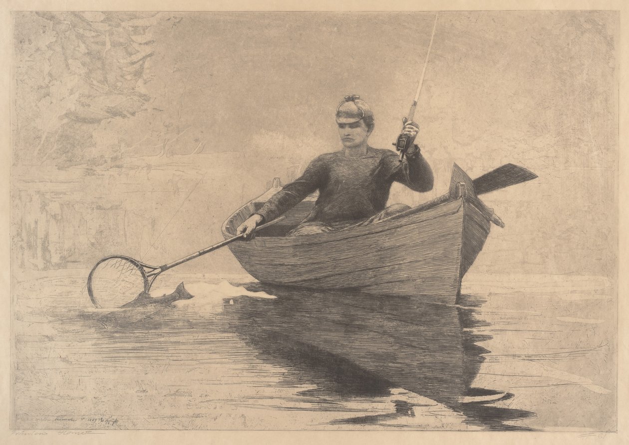 Pêche à la mouche, lac Saranac - Winslow Homer