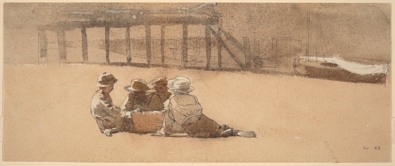 Quatre garçons sur une plage - Winslow Homer