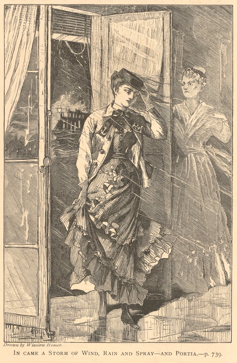Une tempête de vent, de pluie et de brume est arrivée - et Portia., de The Galaxy, décembre 1869 - Winslow Homer