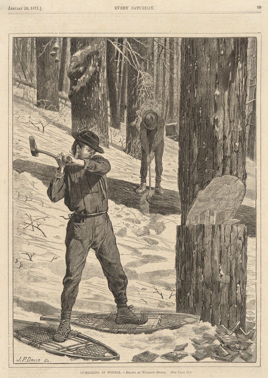 Exploitation forestière en hiver, de Every Saturday, 28 janvier 1871 - Winslow Homer