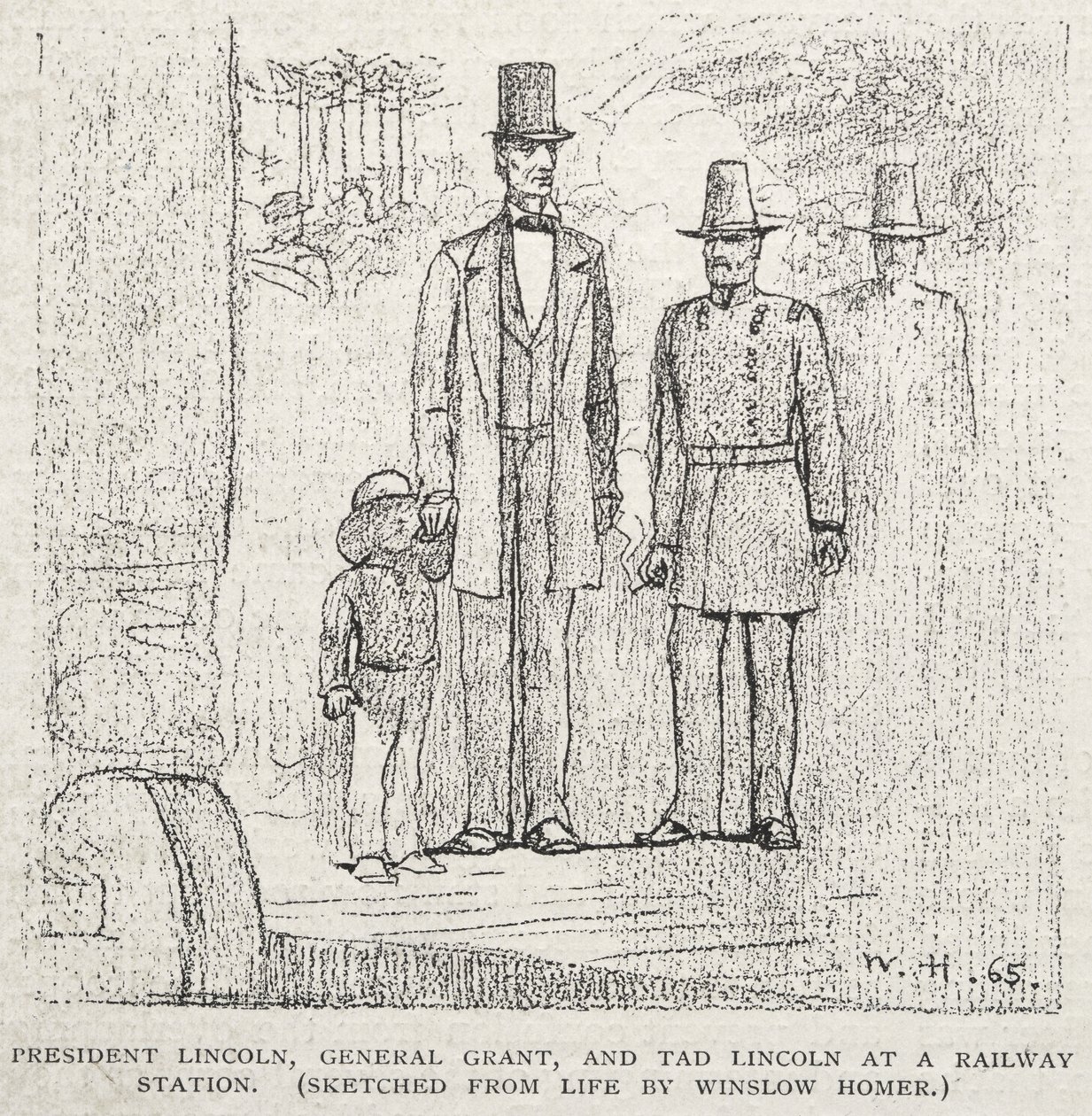Le président Lincoln, le général Grant et Tad Lincoln dans une gare - Winslow Homer