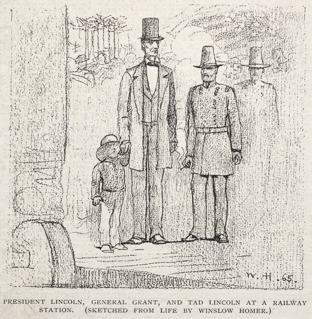 Le président Lincoln, le général Grant et Tad Lincoln à une gare, 1887 - Winslow Homer