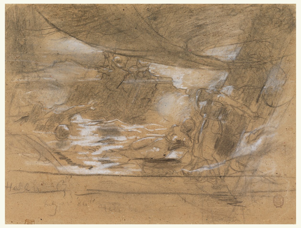 Pont de navire avec deux femmes attachées au mât - Winslow Homer