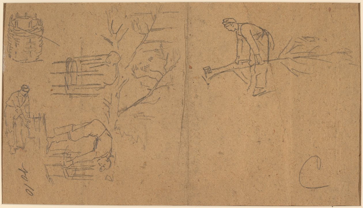 Soldats abattant des jeunes arbres et tressant des jeunes arbres en paniers (verso) - Winslow Homer