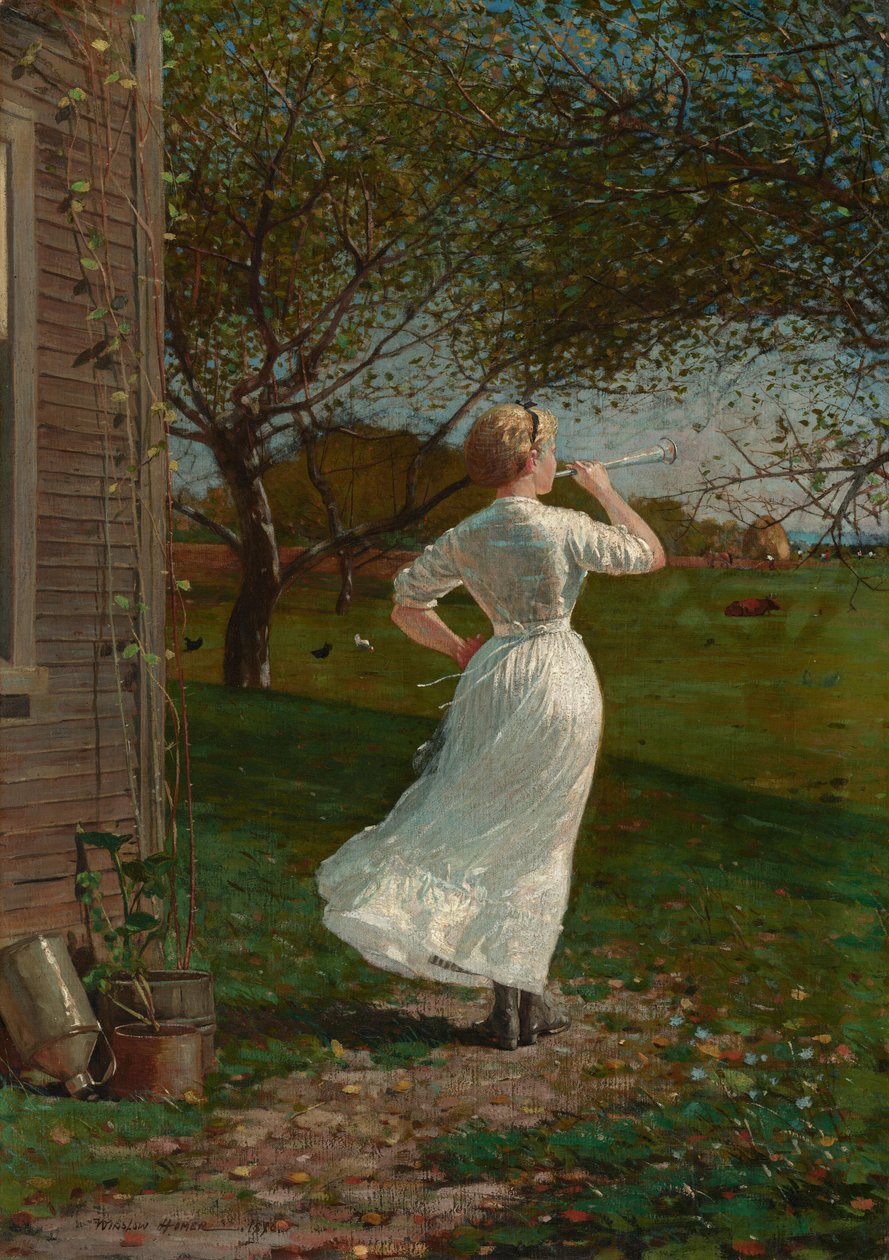 Le cor de dîner (souffler dans le cor au bord de la mer) - Winslow Homer