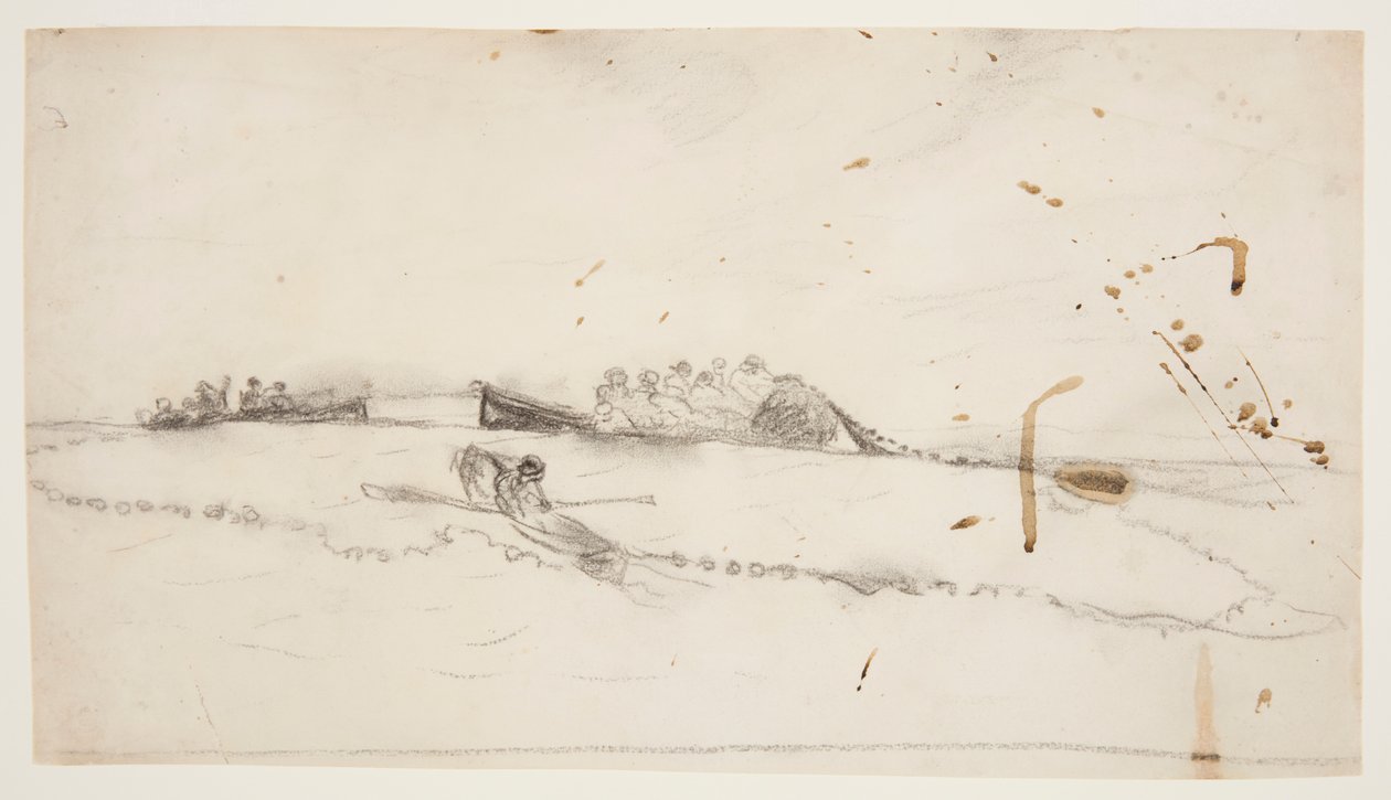 Trois bateaux avec des pêcheurs posant un filet - Winslow Homer