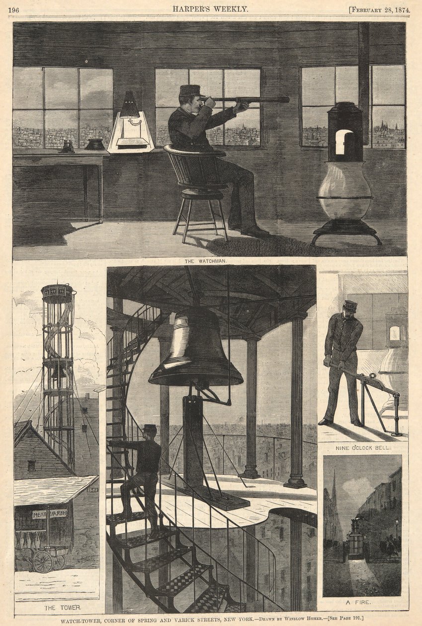Tour de guet, coin des rues Spring et Varick, New York, de Harper - Winslow Homer