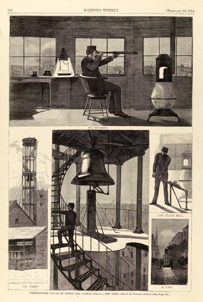 Watch-Tower, Corner of Spring and Varick Streets, New York, extrait de Harper