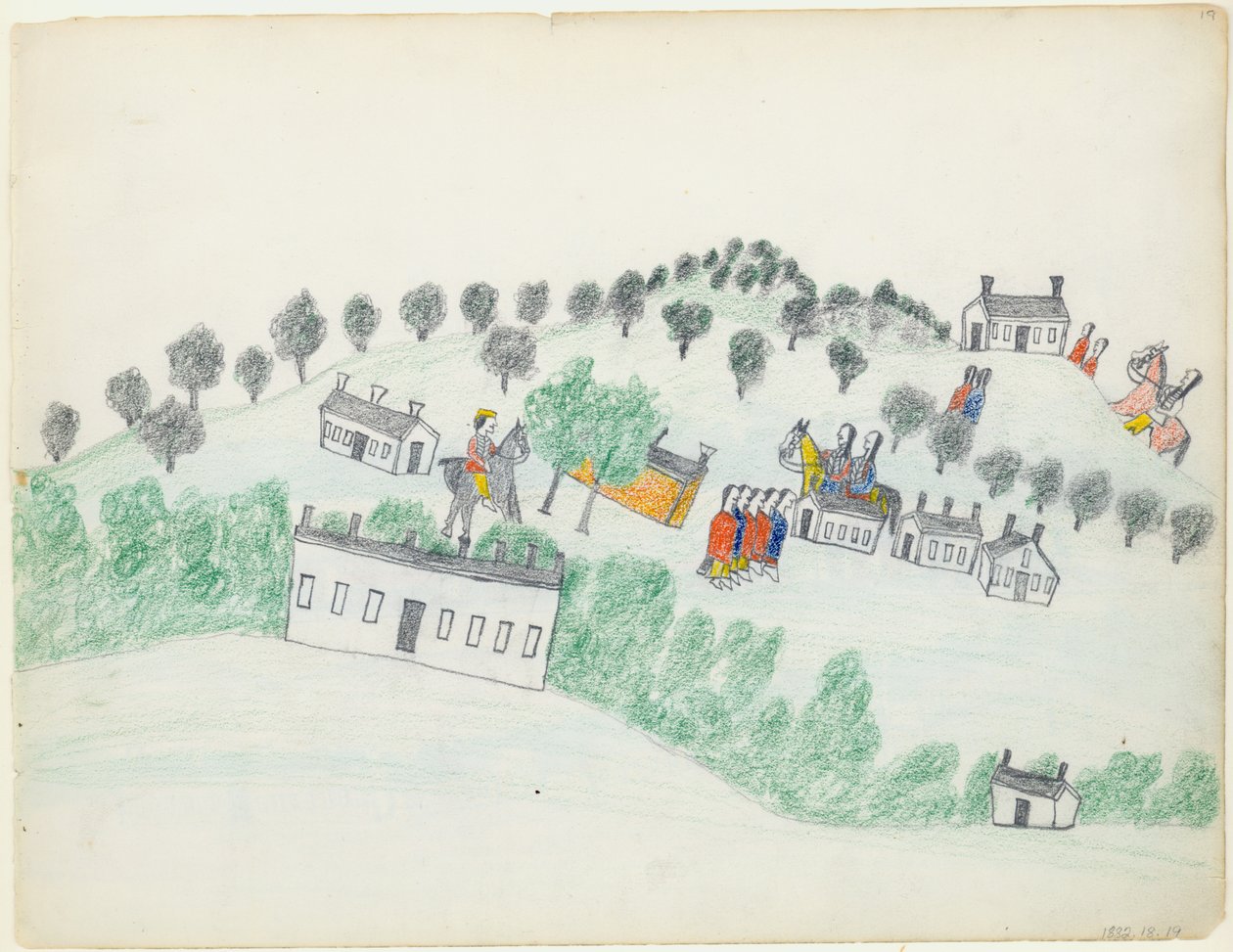 Dessin au crayon et au pastel de Fort Sill - Wo Haw