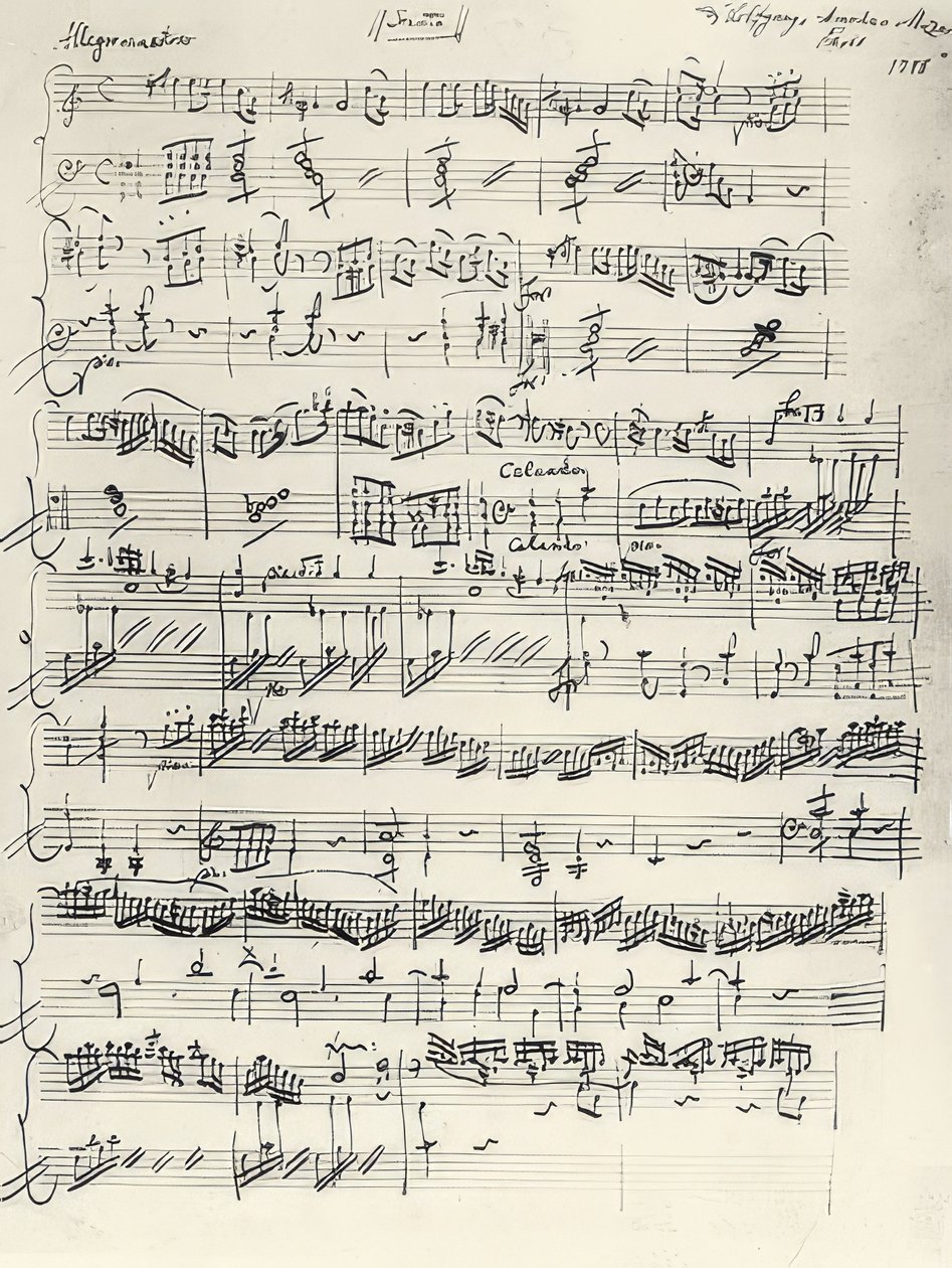 Début de la sonate pour piano en la mineur, KV310. Autographe - Wolfgang Amadeus Mozart