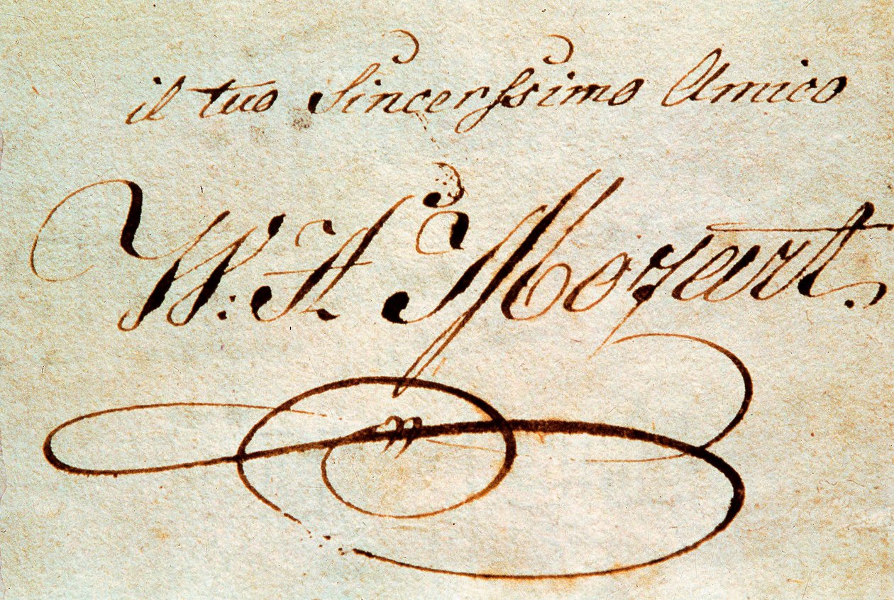 Signature du compositeur autrichien Wolfgang Amadeus Mozart (1756-1791) - Wolfgang Amadeus Mozart