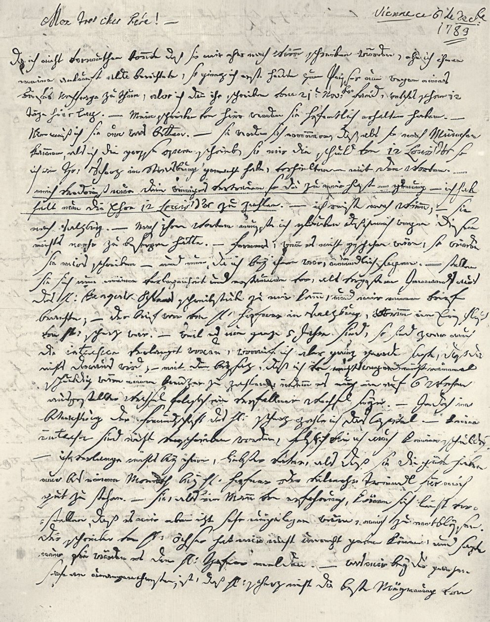 Wolfgang Amadeus Mozart (1756-1791) compositeur autrichien. Lettre autographe à son père. Vienne, 6 décembre 1783 - Wolfgang Amadeus Mozart