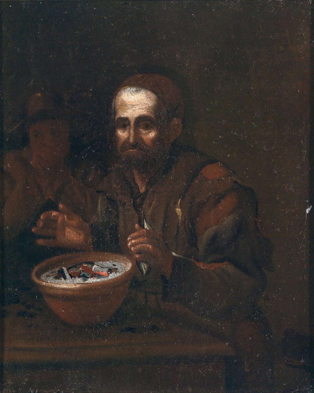 Un vieil homme se réchauffant à un feu de charbon - Workshop of Michiel Sweerts