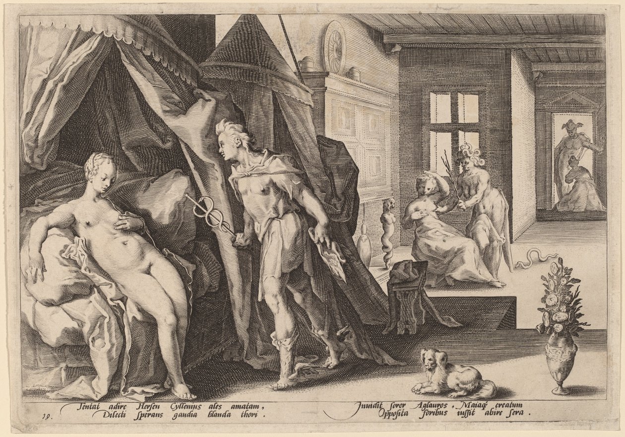 Mercure entrant dans la chambre de Herse après avoir changé Agraulos en pierre - Workshop of Hendrick Goltizus, after Hendrick Goltzius