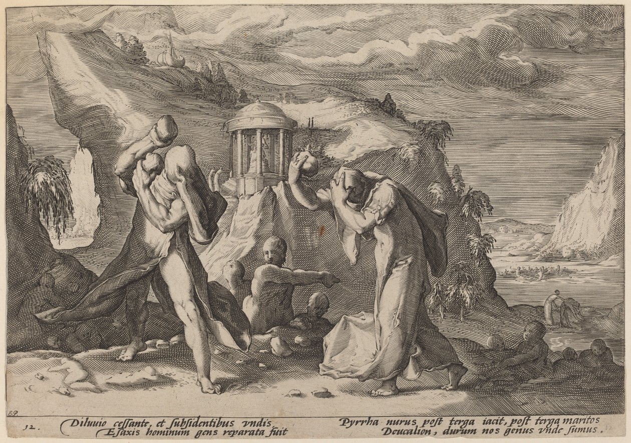 Deucalion et Pyrrha repeuplant la Terre - Workshop of Hendrick Goltzius, after Hendrick Goltzius