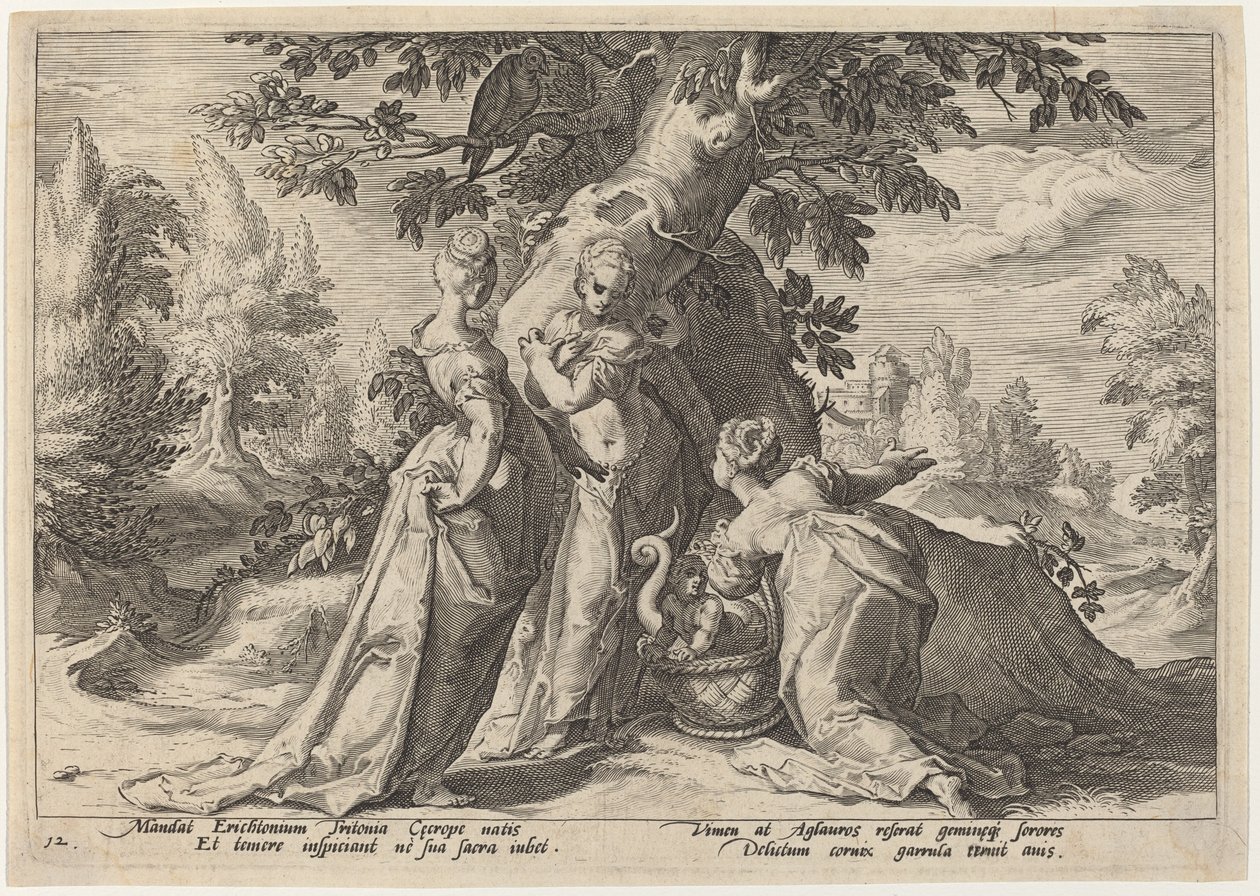 Les filles de Cécrops ouvrent le coffre confié par Minerve - Workshop of Hendrick Goltzius, after Hendrick Goltzius
