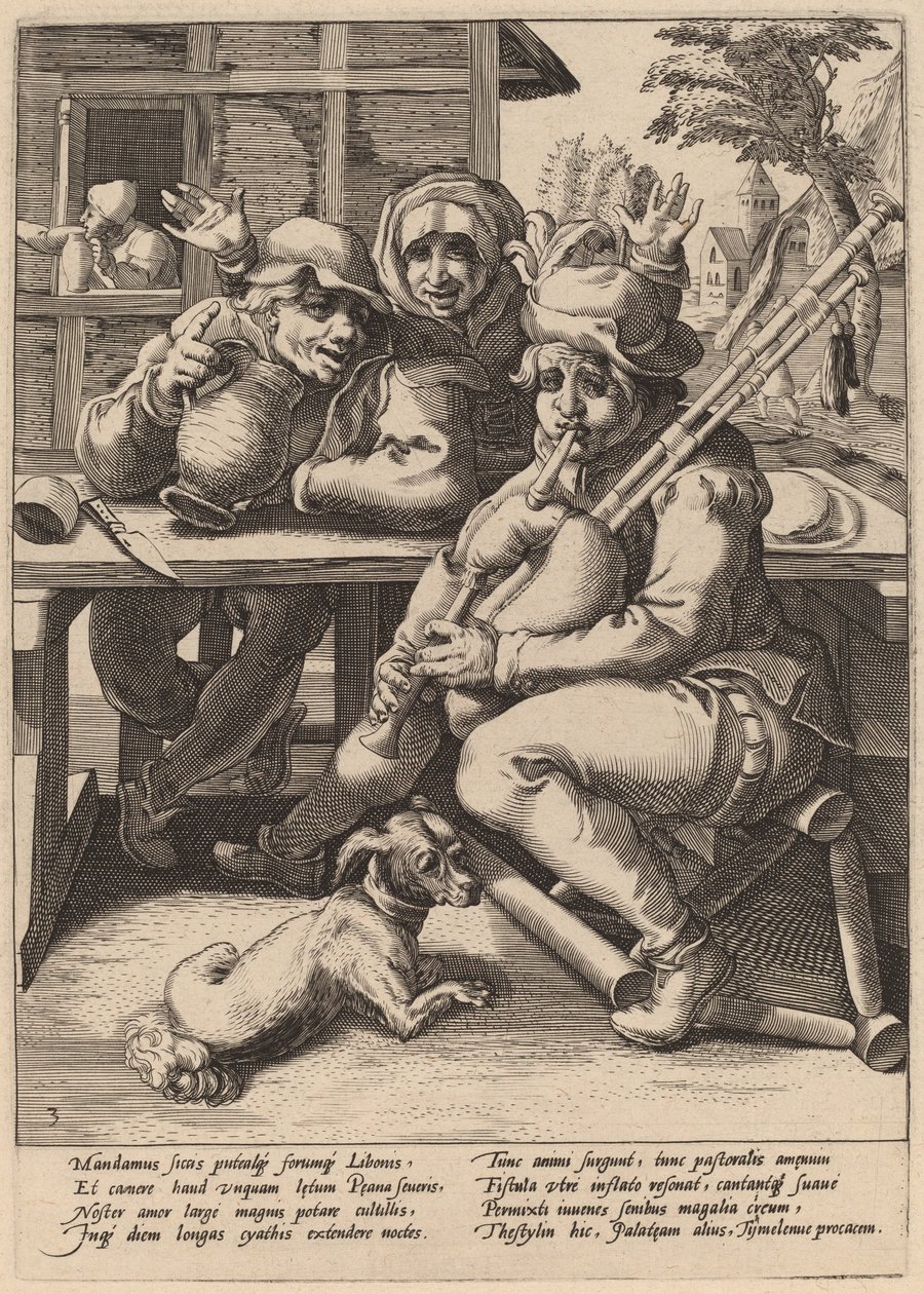 La cornemuse doit être remplie - Workshop of Hendrick Goltzius, after Karel van Mander I
