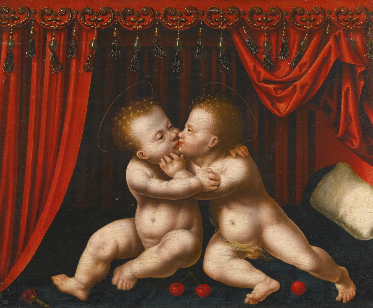 Dutch : Christus en Johannes de Doper als kinderen The Infants Christ and John the Baptist embracing - Workshop of Joos van Cleve