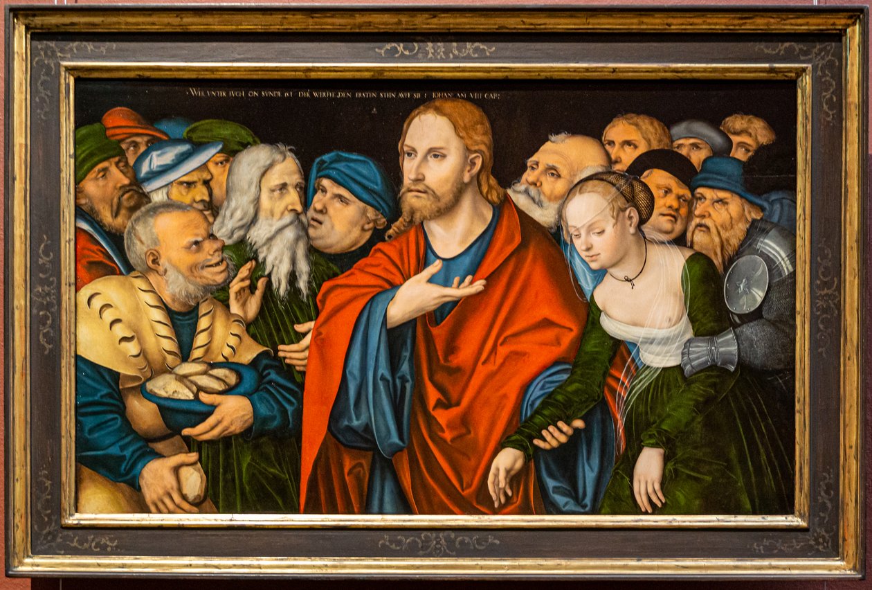 French : Christ et la femme adultère Christ and the Woman Taken in Adultery - workshop of Lucas Cranach the Elder