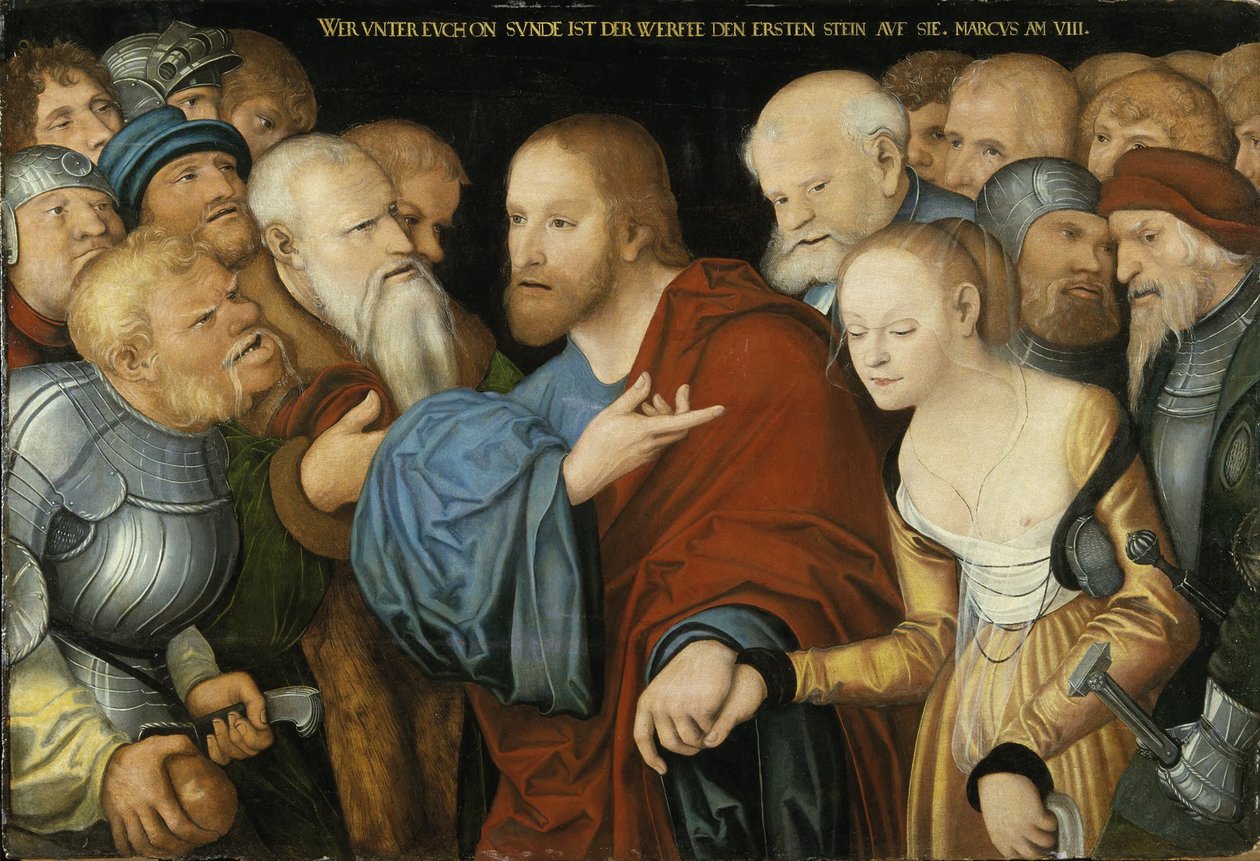Allemand : Christus und die Ehebrecherin Christ et la femme adultère - workshop of Lucas Cranach the Elder