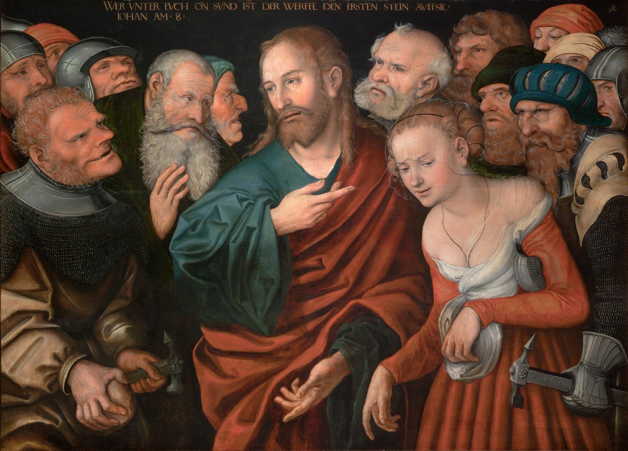 Allemand : Christus und die Ehebrecherin Jésus-Christ et la femme prise en adultère - workshop of Lucas Cranach the Elder