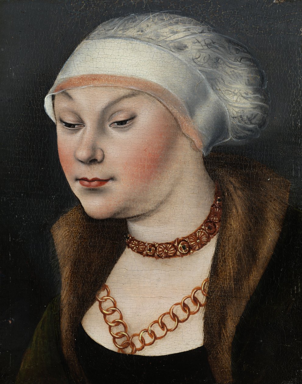 French : Tête de femme au bonnet blanc (Omphale ) Head of a Woman with a White Bonnet - workshop of Lucas Cranach the Elder