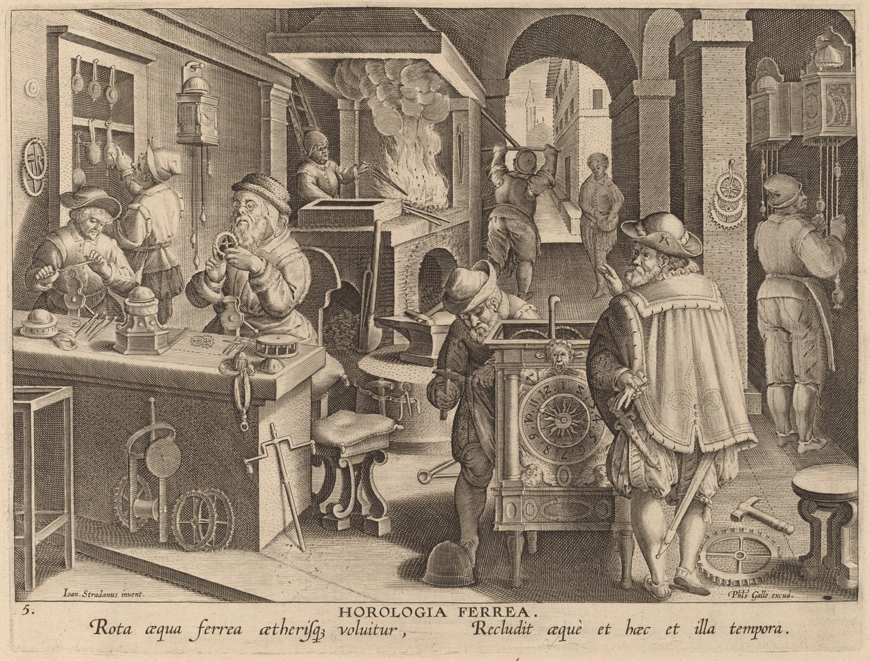 Horologia Ferrea (Horloges en Fer) - Workshop of Philip Galle after Jan van der Straet