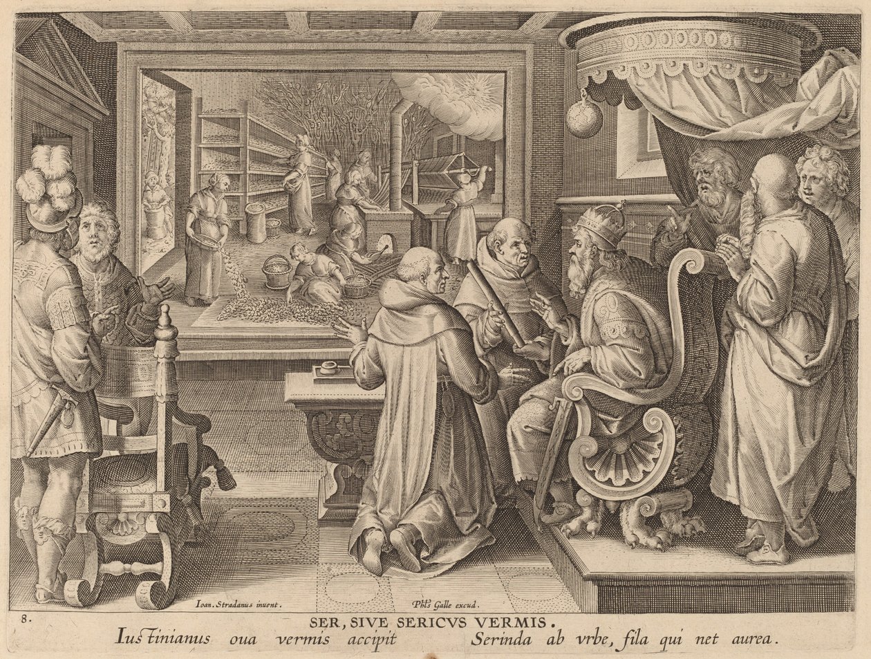 Ser, Sive Sericus Vermis (Soie, ou le Ver à Soie) - Workshop of Philip Galle after Jan van der Straet