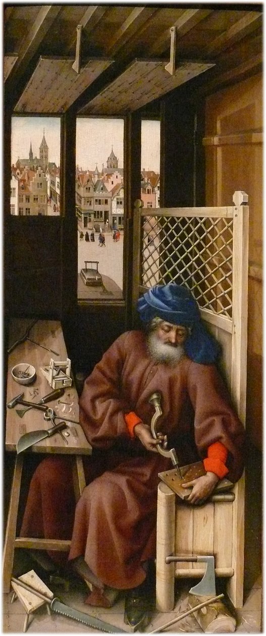 Annonciation Titre(s) alternatif(s) :   Retable de Mérode
panneau de droite : Saint Joseph charpentier - Workshop of Robert Campin