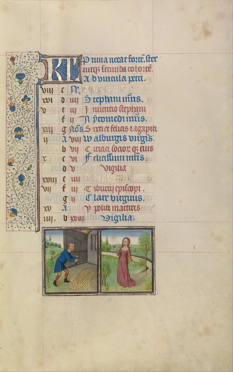 Un homme battant le grain; Signe du zodiaque de la Vierge - Workshop of Willem Vrelant
