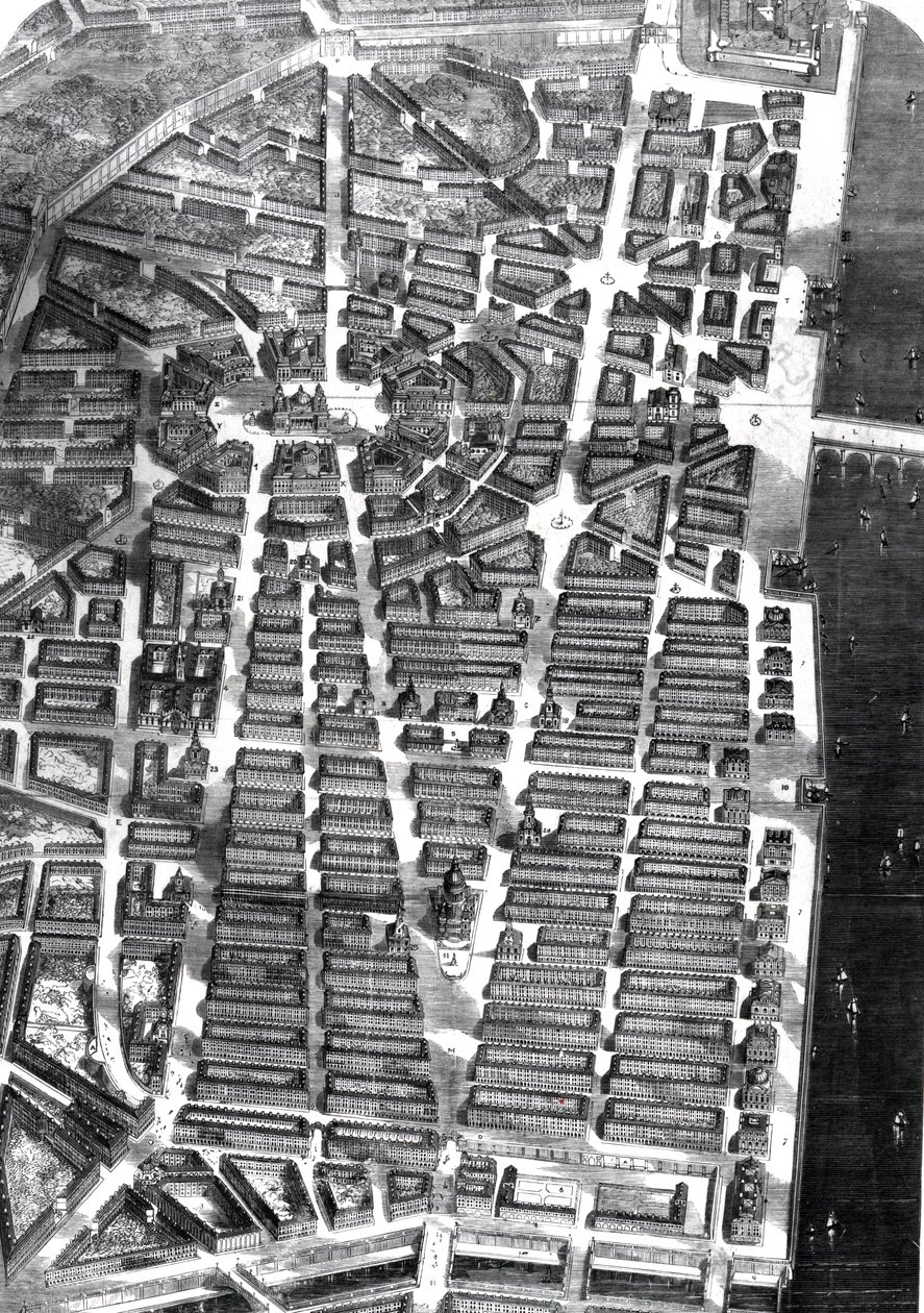 Une vision de la ville de Londres, construite selon le plan laissé par Sir Christopher Wren, dessinée sous la direction de M. Godwin, publiée dans 