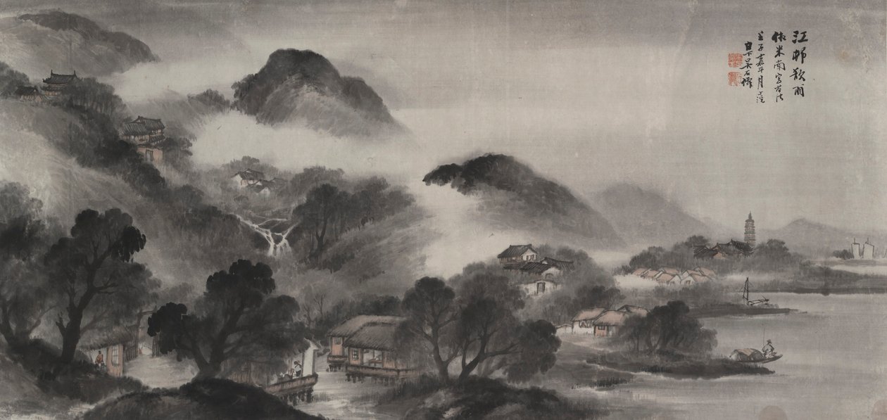 Un village au bord de la rivière avant la pluie - Wu Shixian