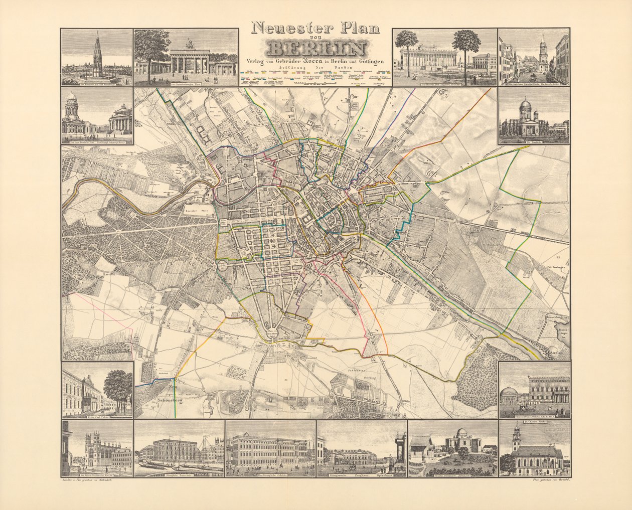 Carte historique de Berlin, publiée par Verlag von Gebrueder Rocca, Berlin 1838 - W.v. Moellendorf