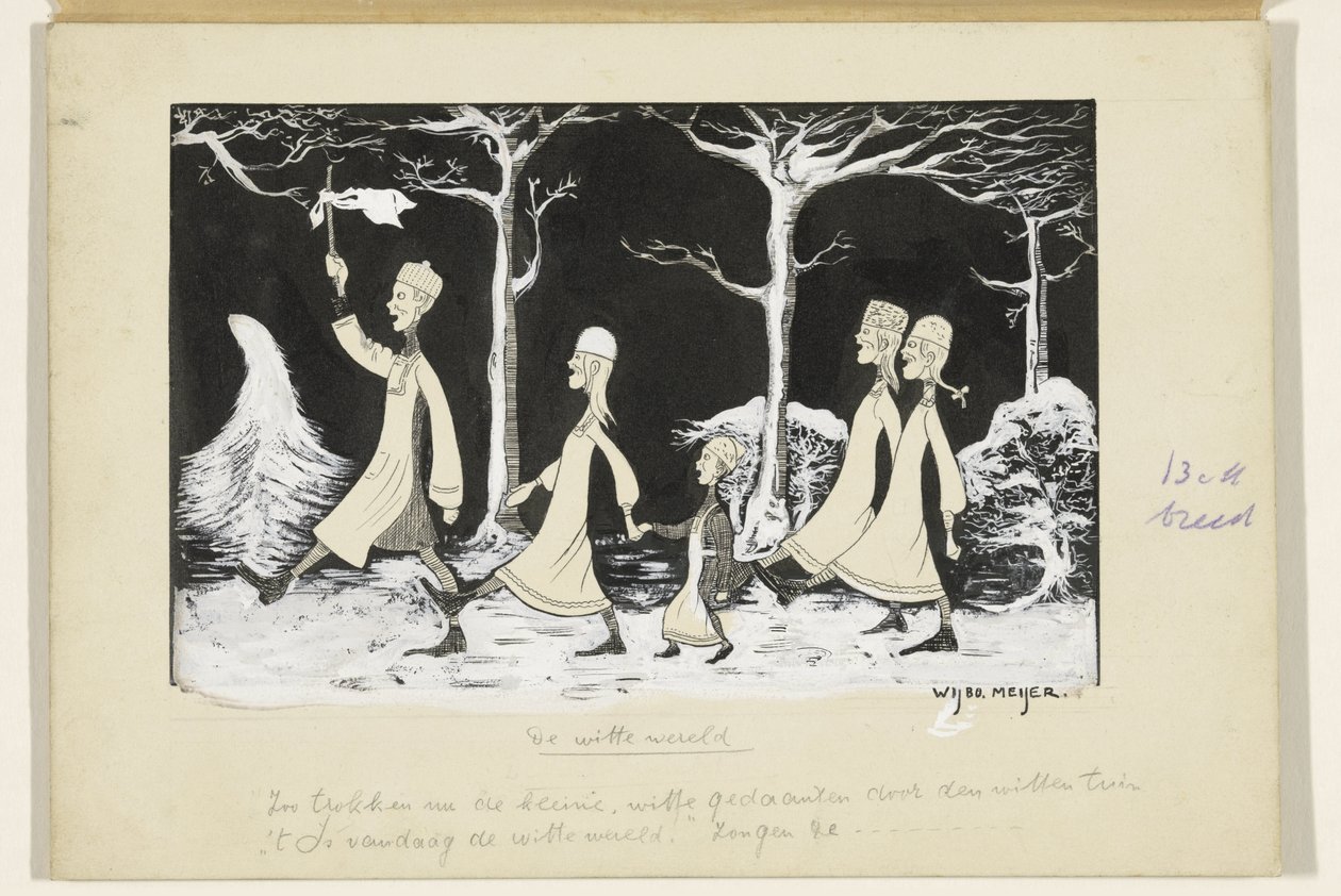Henk, Anne, Hans, Noor et Elly marchent dans la neige - Wybo Meijer (signed by artist)