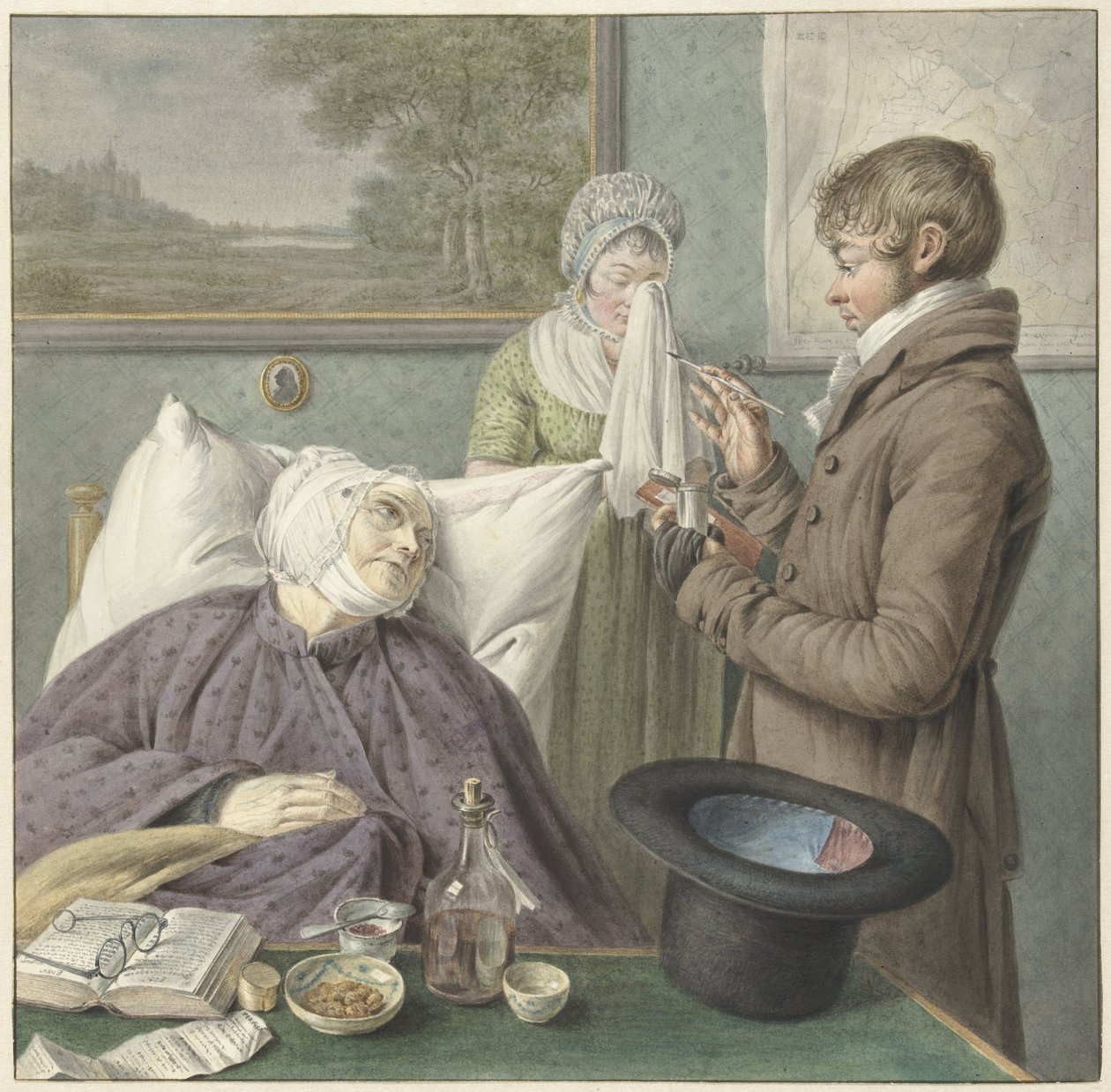 Médecin visitant une vieille femme malade au lit - Wybrand Hendriks (attributed to)