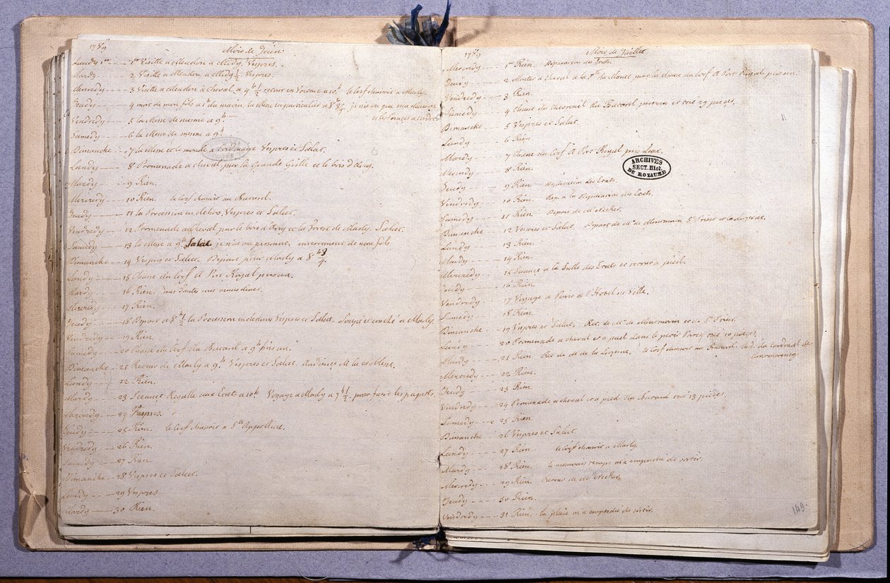 Journal de Louis XVI. Mois de juin et juillet 1789. Carnet 17X21 cm. Archives Nationales. Paris - XVI Louis