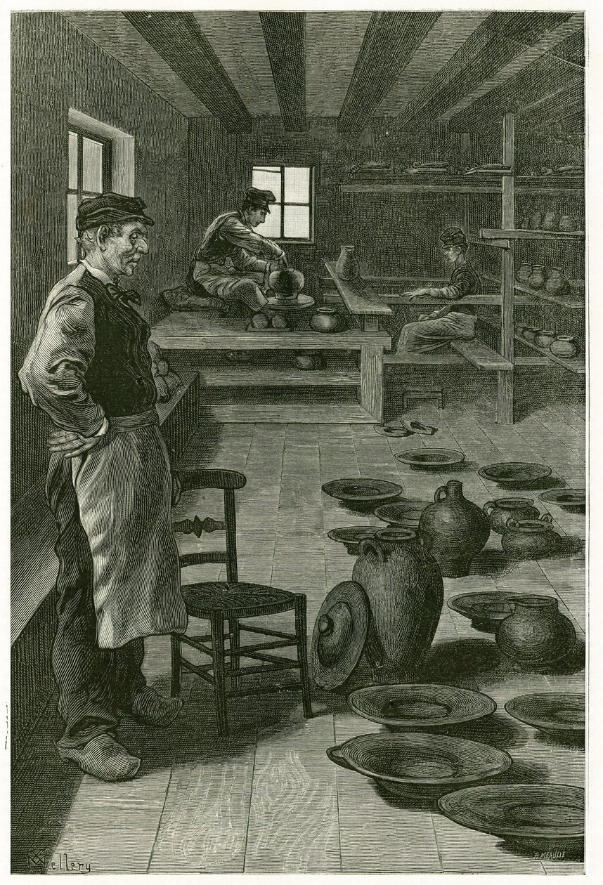 Le potier de Terneuzen, dans son atelier, encombré de vases et de plats (illustration de La Belgique par Camille Lemonnier) - Xavier Mellery