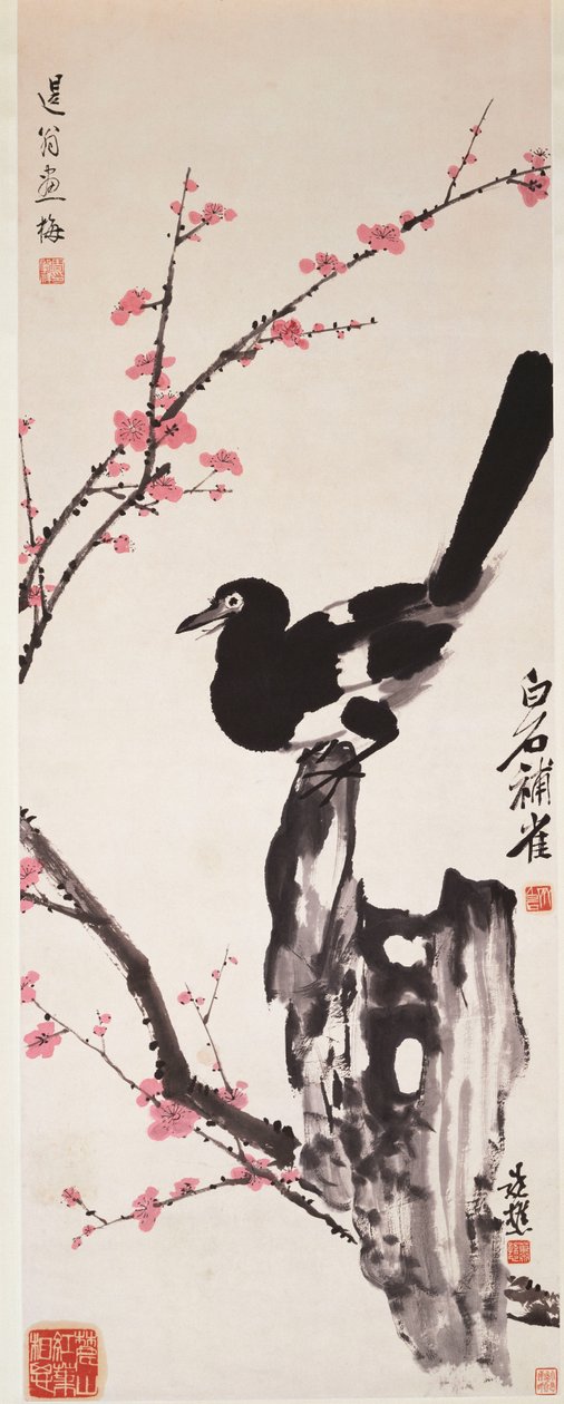 Fleurs de prunier et pie (encre et couleur sur papier) - Xiao Sun (1883 1944) Zhou Shaoxiang (1880 1954) Qi Baishi