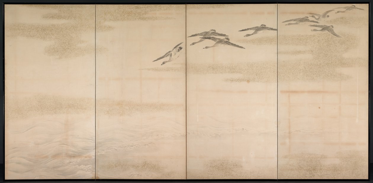Oies, roseaux et eau, 1800s - Yamamoto Baiitsu