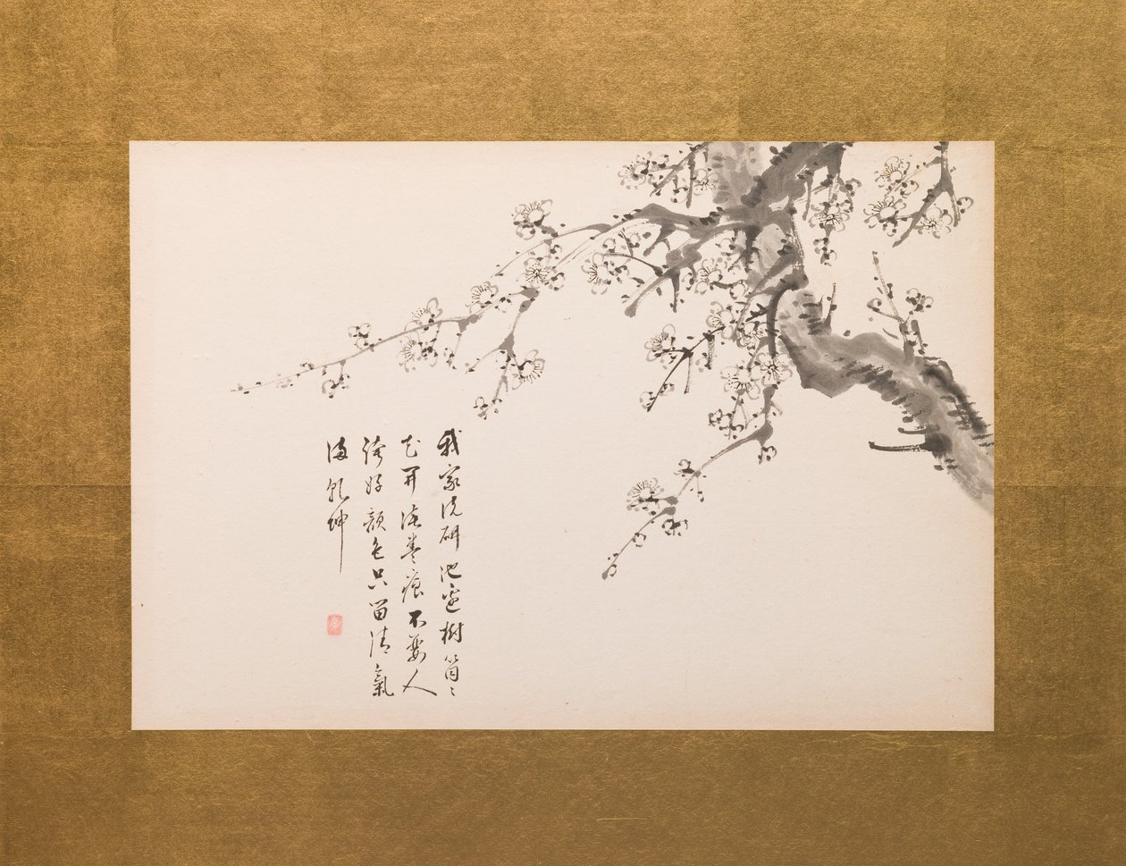 Fleurs de prunus, paravent, panneau 1 sur 4, période Edo 1844 (encre sur papier) (voir aussi 752779-82) - Yamamoto Baiitsu